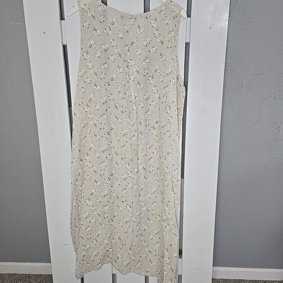 Saga Made In Italy Floral Beige Midi Dress Large Cottage Prairie Lagenlook 90s - Picture 2 of 7